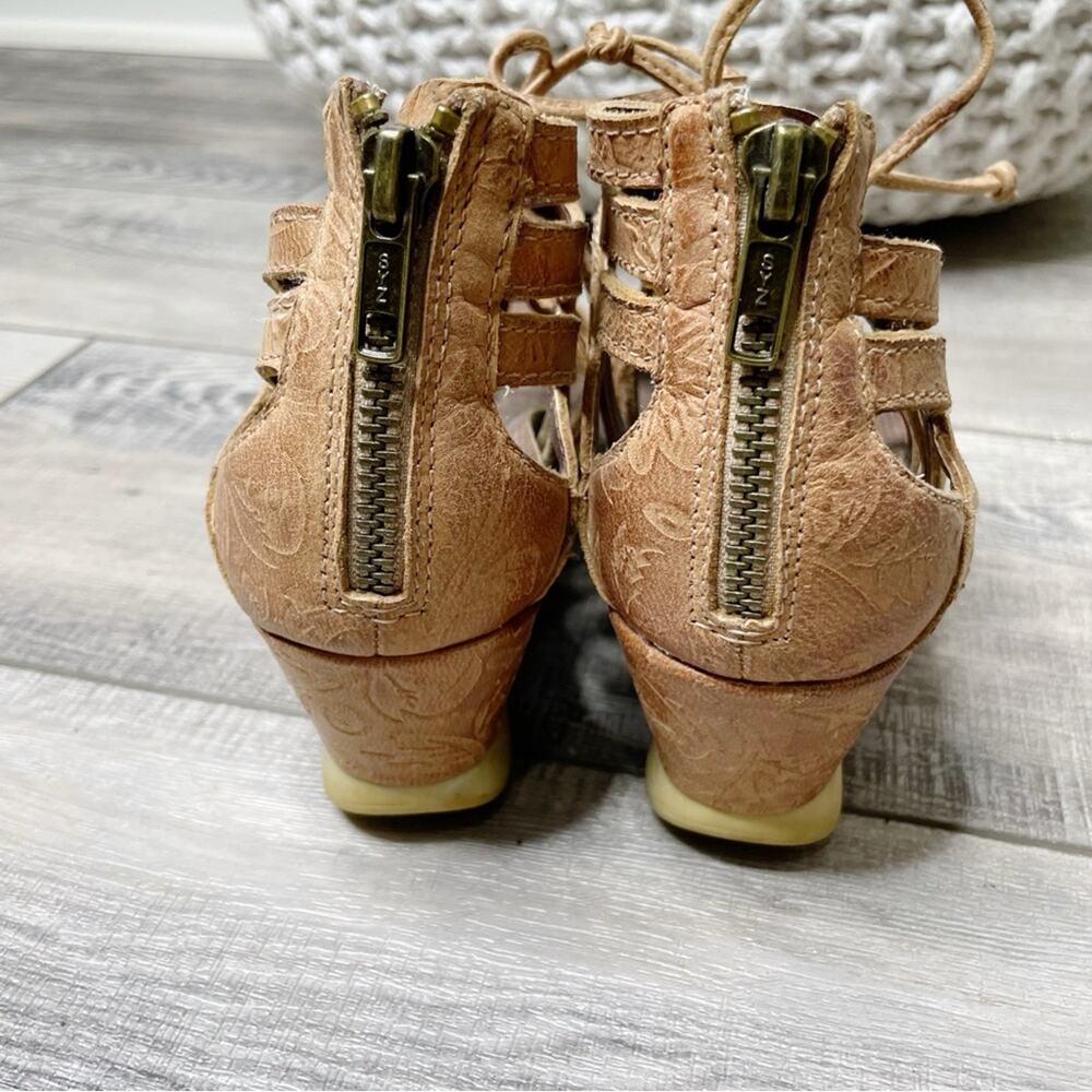 OTBT Nomadic Leather Lace Up Gladiator Open Toe Wedge Sandals Hickory Size 6.5 - Picture 5 of 6